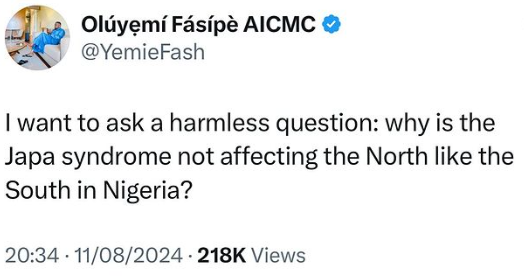 Activist Yemi Fasipe asks Why is the japa syndrome not affecting the North like the South in Nigeria